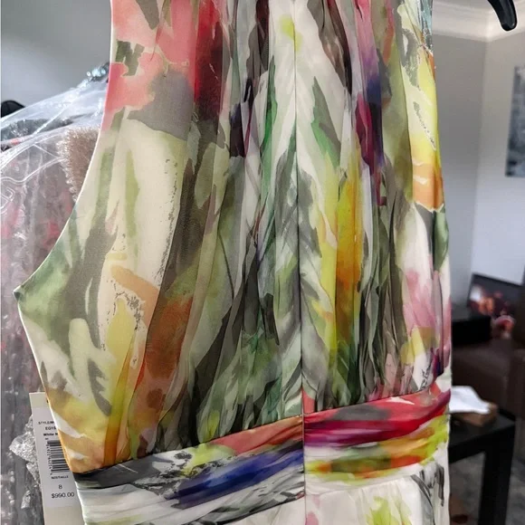 Badgley Mischka White Floral Maxi Dress